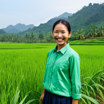**

"A professional, fully clothed rural tourism guide, smiling confidently in a green paddy field, wearing appropriate attire, safe for work, perfect anatomy, natural proportions, family-friendly, daytime setting, promoting sustainable tourism, high resolution."

**