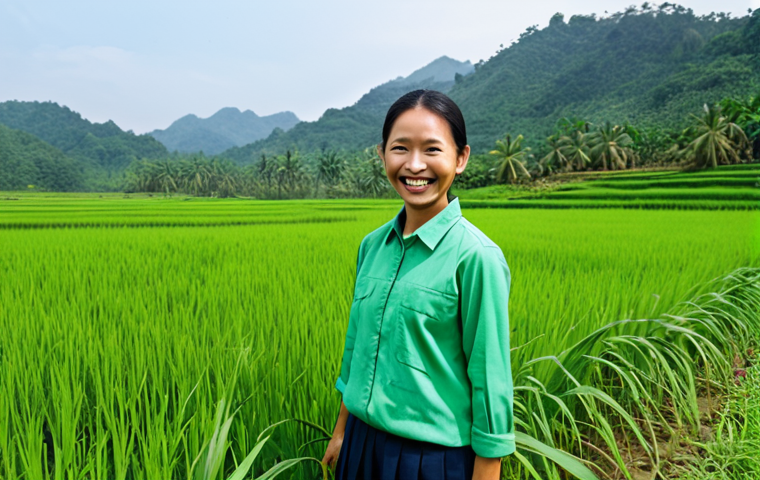 **
"A professional, fully clothed rural tourism guide, smiling confidently in a green paddy field, wearing appropriate attire, safe for work, perfect anatomy, natural proportions, family-friendly, daytime setting, promoting sustainable tourism, high resolution."
**