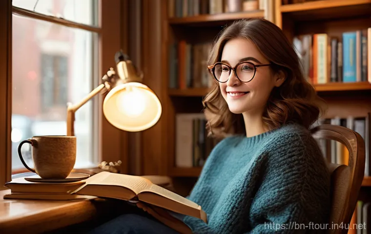 농촌관광지도사와 농업 체험 프로그램 - **Prompt 1: Cozy Bookstore Scene**
A young woman, approximately 25 years old, with shoulder-leng...