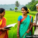 농촌관광지도사 자격증 필요성 - A skilled rural tour guide warmly interacting with diverse tourists in a vibrant Bengali village set...