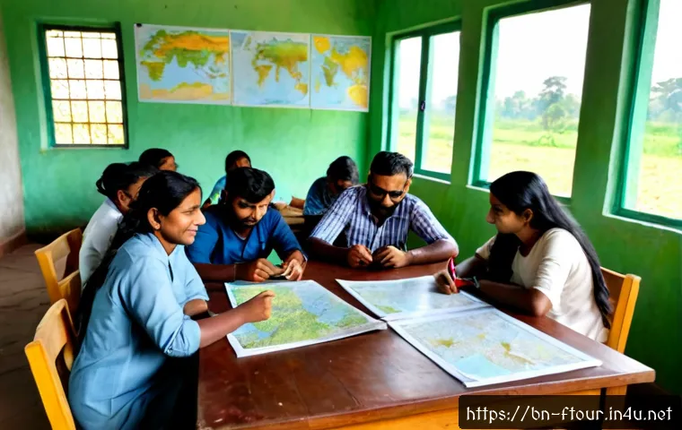 Home 17 농촌관광지도사 교육과정 소개 - Photorealistic rural tourism guide training workshop in a bright community learning room, Bengali ad...